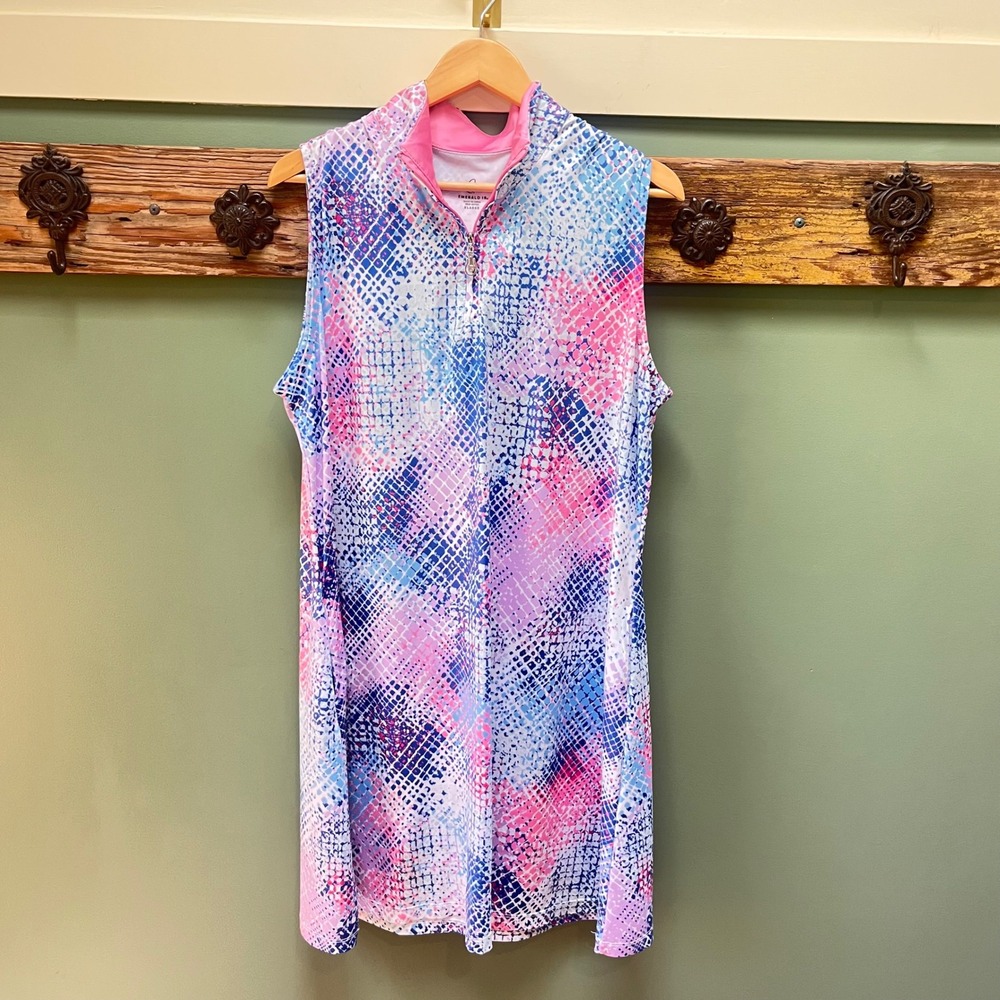Emerald 18 Womens XL Pink Blue Mosaic Print Sleeveless Golf Tennis Dress Pockets
